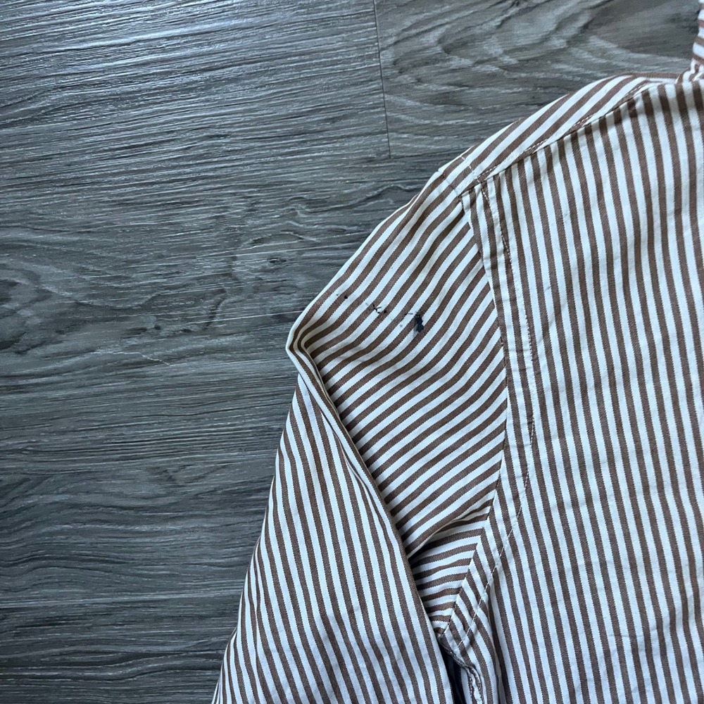 Hollister Mens Brown White Striped Cotton Button Down Shirt Small Long Sleeve - Picture 5 of 7
